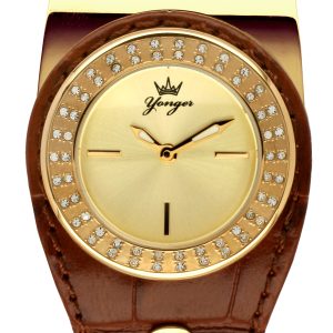 Yonger & Bresson Womens and Yellow Gold Dial Brown Watch Leather – One Size