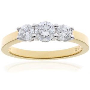 Diamant L’Eternel Womens Trilogy Ring, 18ct Yellow Gold IJ/I Round Brilliant Certified Diamond 0.75ct Weight – Yellow/White – Size P