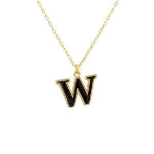 Latelita Womens Initial Enamel Necklace Gold W – Black Sterling Silver – One Size