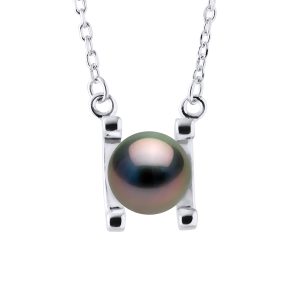 Ateliers Saint Germain Womens Necklace Real Cultured Tahiti Pearl Round 8-9 mm – Black Silver – One Size