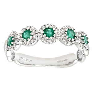 Diamant L’Eternel Womens 9ct White Gold Diamond and Emerald Eternity Ladies Ring – Size V