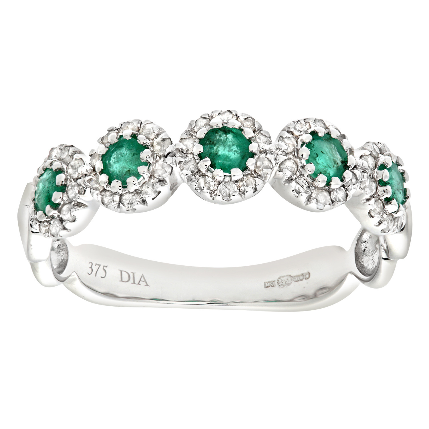Diamant L'Eternel Womens 9ct White Gold Diamond and Emerald Eternity Ladies Ring - Size V