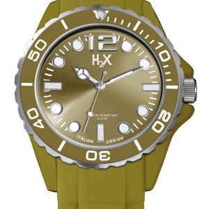 Hourex H2X Mens SV382UV3 Reef Luminous Water Resistant Khaki Green Soft Rubber Watch – One Size