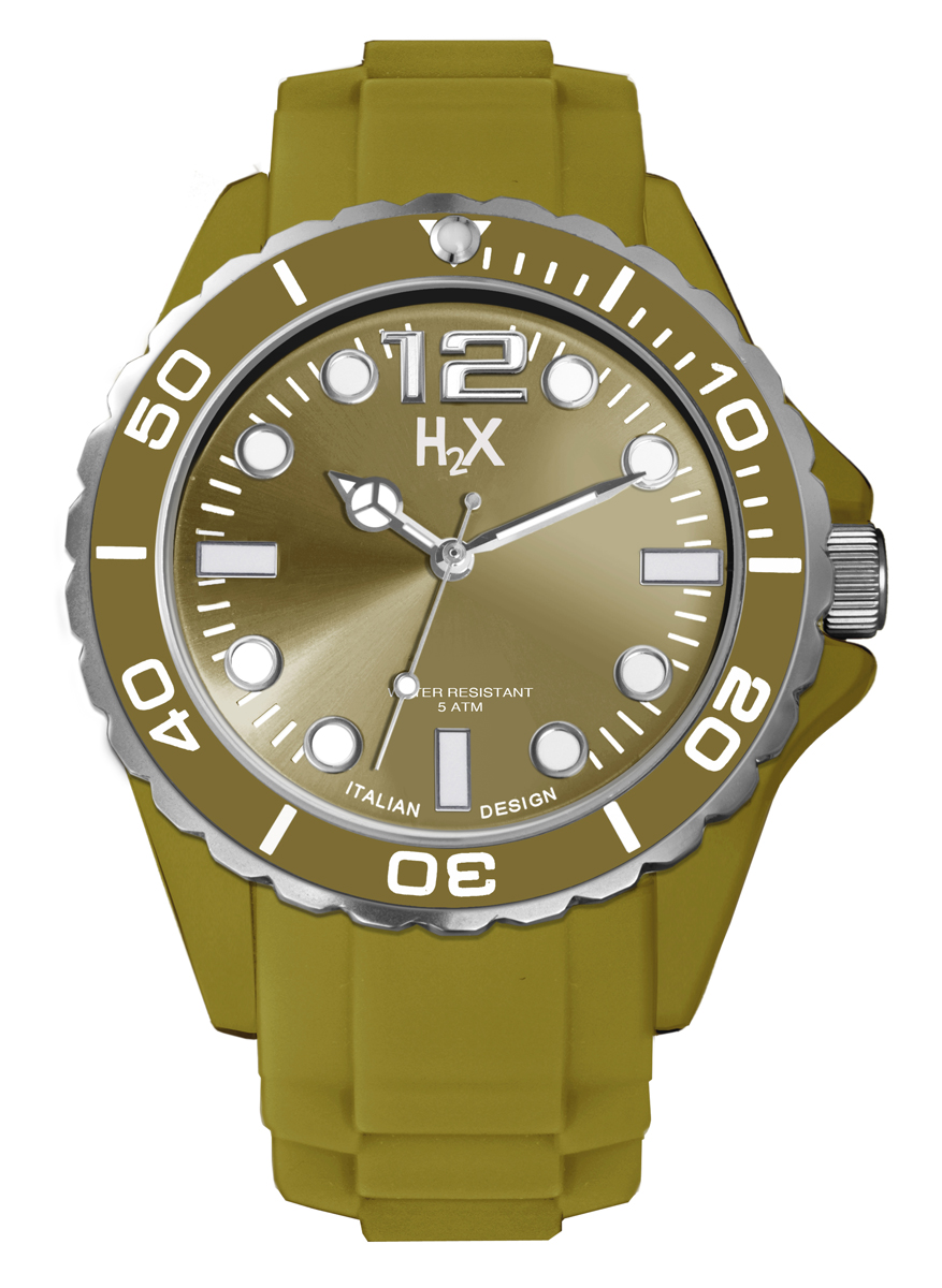 Hourex H2X Mens SV382UV3 Reef Luminous Water Resistant Khaki Green Soft Rubber Watch - One Size