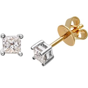 Diamant L’Eternel Womens 18ct Yellow Gold 1/4 Carat J/I Certified Princess Cut Diamond Stud Earrings – One Size