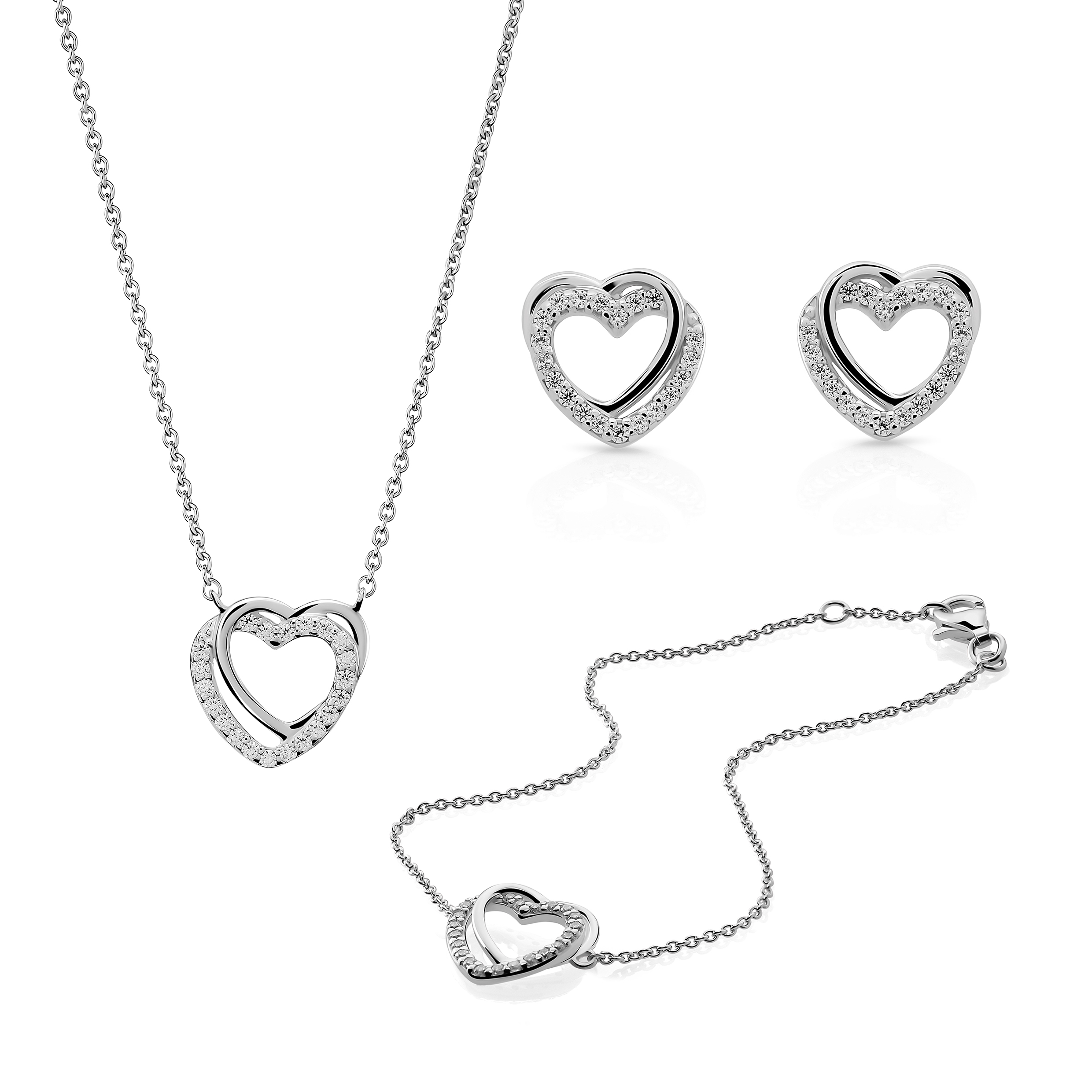 Orphelia 'Ariana' WoMens 925 Sterling Silver Set: Bracelet + Earrings + Necklace - SET-7482 - One Size