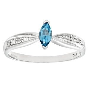 Diamant L’Eternel Womens Ladies 9ct White Gold Diamond and Marquise Blue Topaz Ring – Size L