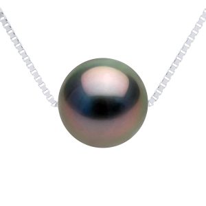 Ateliers Saint Germain Womens Necklace Real Cultured Tahiti Pearl Round 9-10 mm – Black Silver – One Size