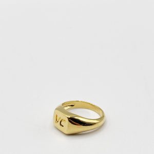 SVNX Womens GOLD VC ENGRAVED SIGNET RING Gold Plated – Size L