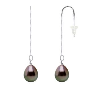 Diadema Womens – Earrings  Pending – Real Tahitian Pearls – White Gold – Natural – One Size