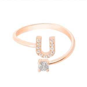 Latelita Womens Initial Ring Rosegold U – Pink Sterling Silver – One Size