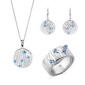 Orphelia ‘Babette’ WoMens 925 Sterling Silver Set: Necklace + Earrings + Ring – SET-7504 – Size O 1/2