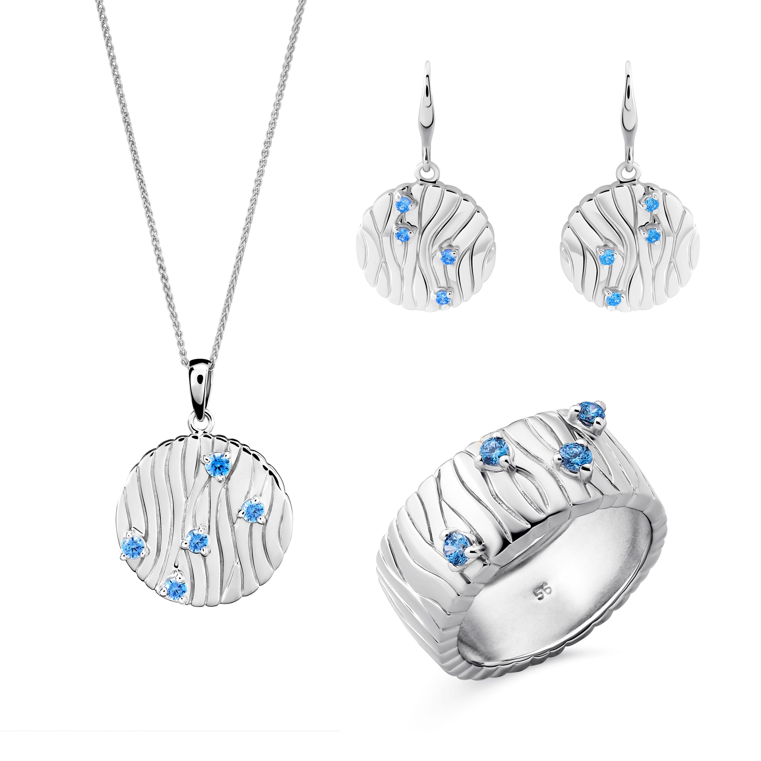 Orphelia 'Babette' WoMens 925 Sterling Silver Set: Necklace + Earrings + Ring - SET-7504 - Size O 1/2