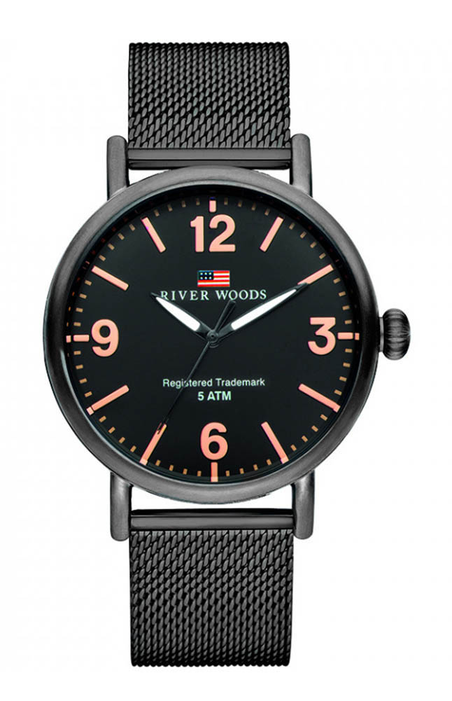 River Woods Delaware Mens Black Watch RW420035 Stainless Steel - One Size