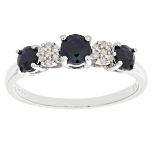 Diamant L’Eternel Womens 9ct White Gold Diamond and Sapphire Eternity Ladies Ring – Size V