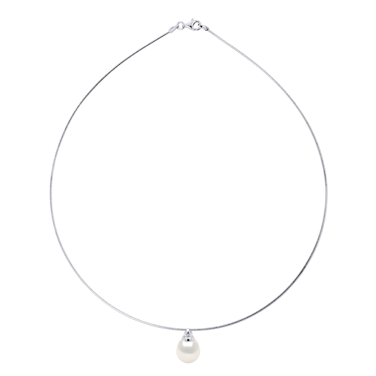 Ateliers Saint Germain Womens Necklace Semi Rigid Real Cultured Freshwater Pearl Pear 10-11 mm - White Silver - One Size