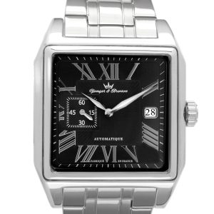 Yonger Mens Silver Stainless Steel and Black Dial Watch – One Size