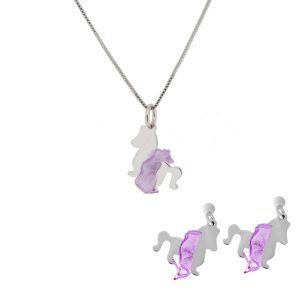 Orphelia Childrens Unisex Kids Embellished ‘Celinia’ Child’s 925 Sterling Set: Chain-Pendant + Earrings – Silver – One Size