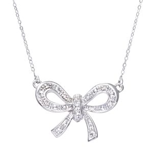 Diamant L’Eternel Womens 9ct White Gold Diamond Classic Bow Necklace of 46cm – One Size