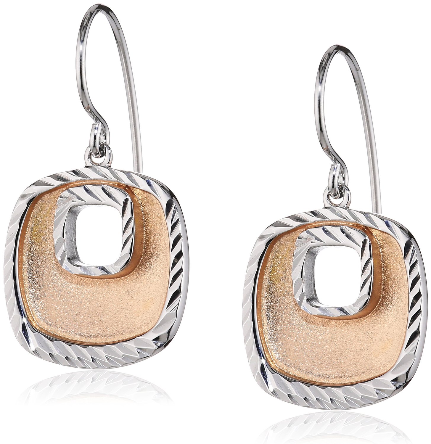 Orphelia WoMens 925 Sterling Silver Drop Earrings - Silver/Rose ZO-5188 - Silver & Rose Gold - One Size