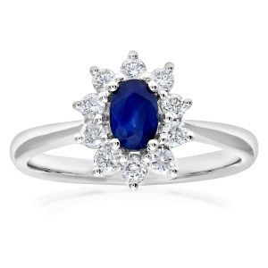 Diamant L’Eternel Womens Cluster Ring, 18ct White Gold Diamond and Sapphire 0.33ct Weight – Size P