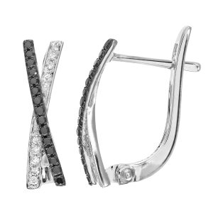 Diamant L’Eternel Womens 9ct White Gold 0.26ct Black and Diamond Kiss Hoop Earrings – One Size