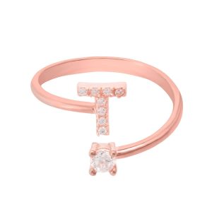 Latelita Womens Initial Ring Rosegold T – Pink Sterling Silver – One Size