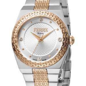 Ferre Milano Womens Ladies Silver Dial SS MB, Middle Link in RG Watch Stainless Steel – One Size