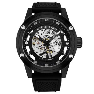 Stührling Mens Grandiose 4034 Automatic 50mm Skeleton – Black – One Size