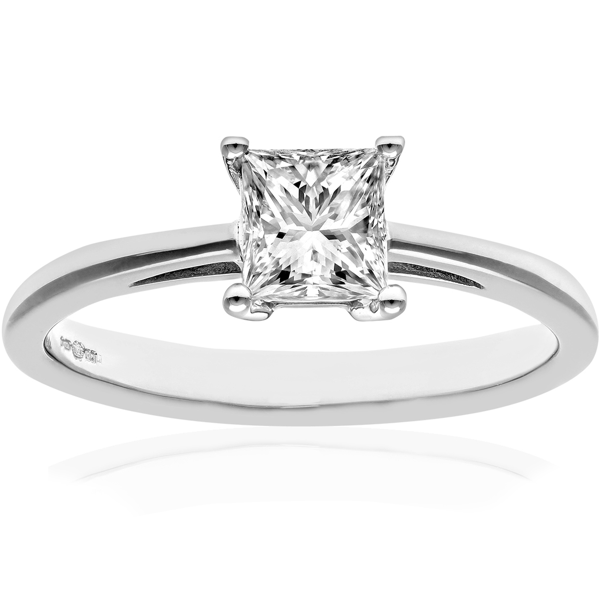 Diamant L'Eternel Womens 18ct White Gold 3/4 Carat Certified J/I Princess Cut Diamond Engagement Ring - Size J