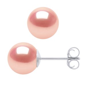 Diadema Womens – Earrings  White Gold and Real Freshwater Pearls – Pink – One Size