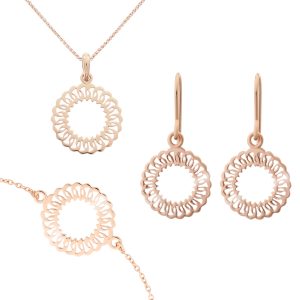 Orphelia ‘Amada’ WoMens 925 Sterling Silver Set: Bracelet + Earrings + Necklace – Rose SET-7075/1 – One Size