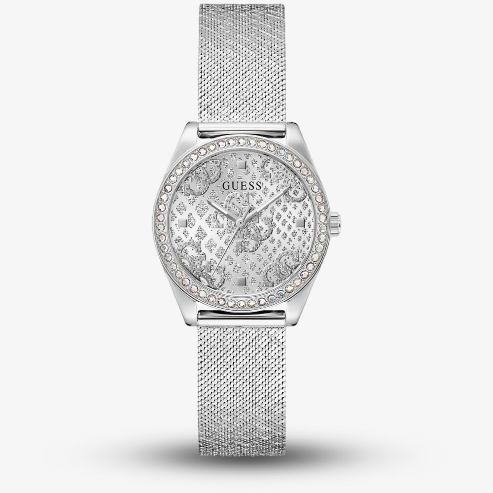 Guess Ladies Boa Silver Mesh Crystal Watch GW0748L1