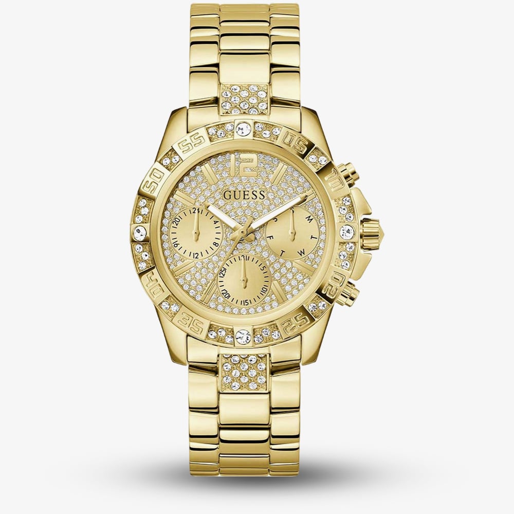 Guess Ladies Majesty Gold Plated Crystal Watch GW0771L2