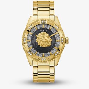 Guess Mens Beast Gold Plated Crystal Lion Dial Watch GW0783G1