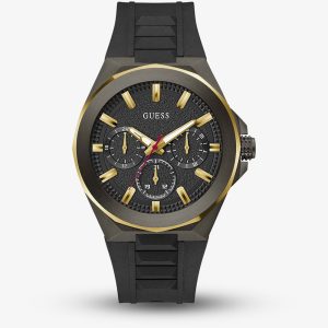 Guess Mens Dashboard Black & Gold Tone Rubber Strap Watch GW0799G1