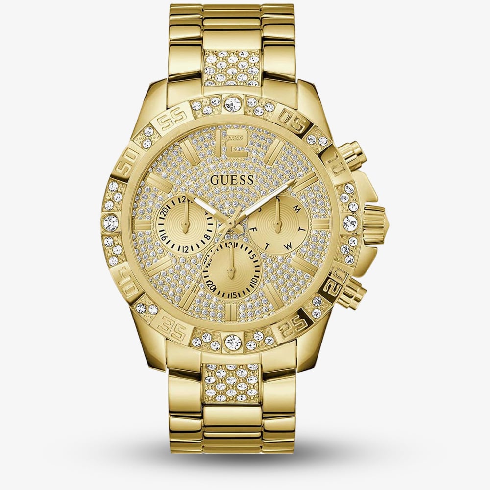 Guess Mens Majestic Gold Plated Crystal Watch GW0796G2