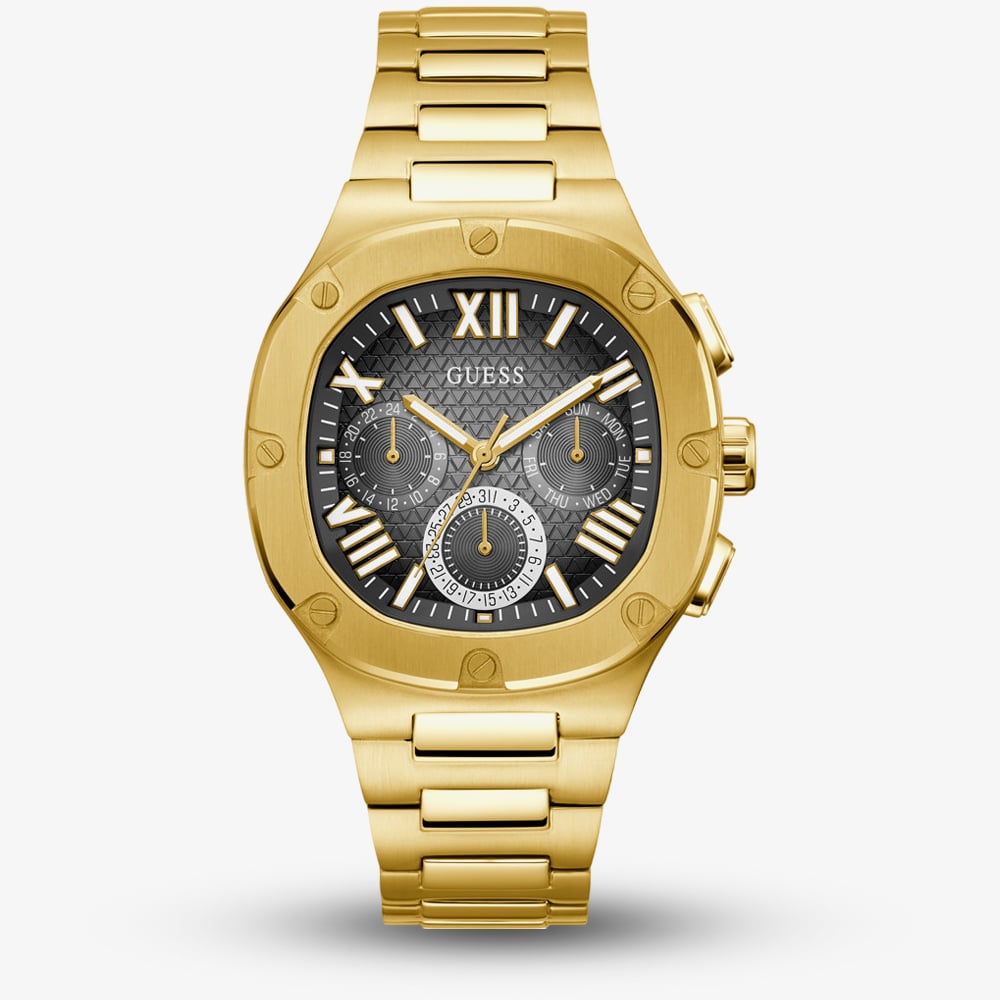 Guess Mens Headline Gold Tone Black Dial Watch GW0572G2