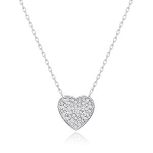 Silver Plated Pave Heart Necklace Created with Zircondia® Crystals