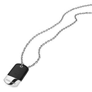 Police Mens : “FRAGMENT” Pendant – Silver Leather – One Size