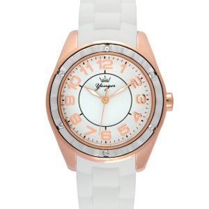 Yonger & Bresson Womens and Bresson: Rose Gold Bezel with White Watch Rubber – One Size