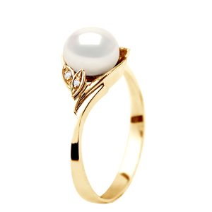 Diadema Womens – Ring – Yellow Gold – Real Freshwater Pearls – White – Size K