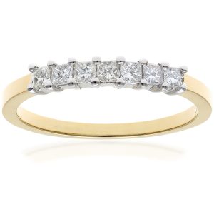 Diamant L’Eternel Womens 18ct Yellow Gold 1/3 Carat Certified J/I Princess Cut Diamond Eternity Ring – Size J