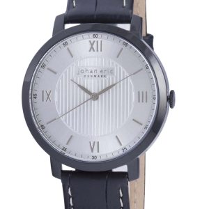 Johan Eric : koge, Mens, silver sunray dial watch, applied indexes w hydraulic stamping pattern black ip coated stainless steel case & buckle, leather w crocodile top…. – One Size