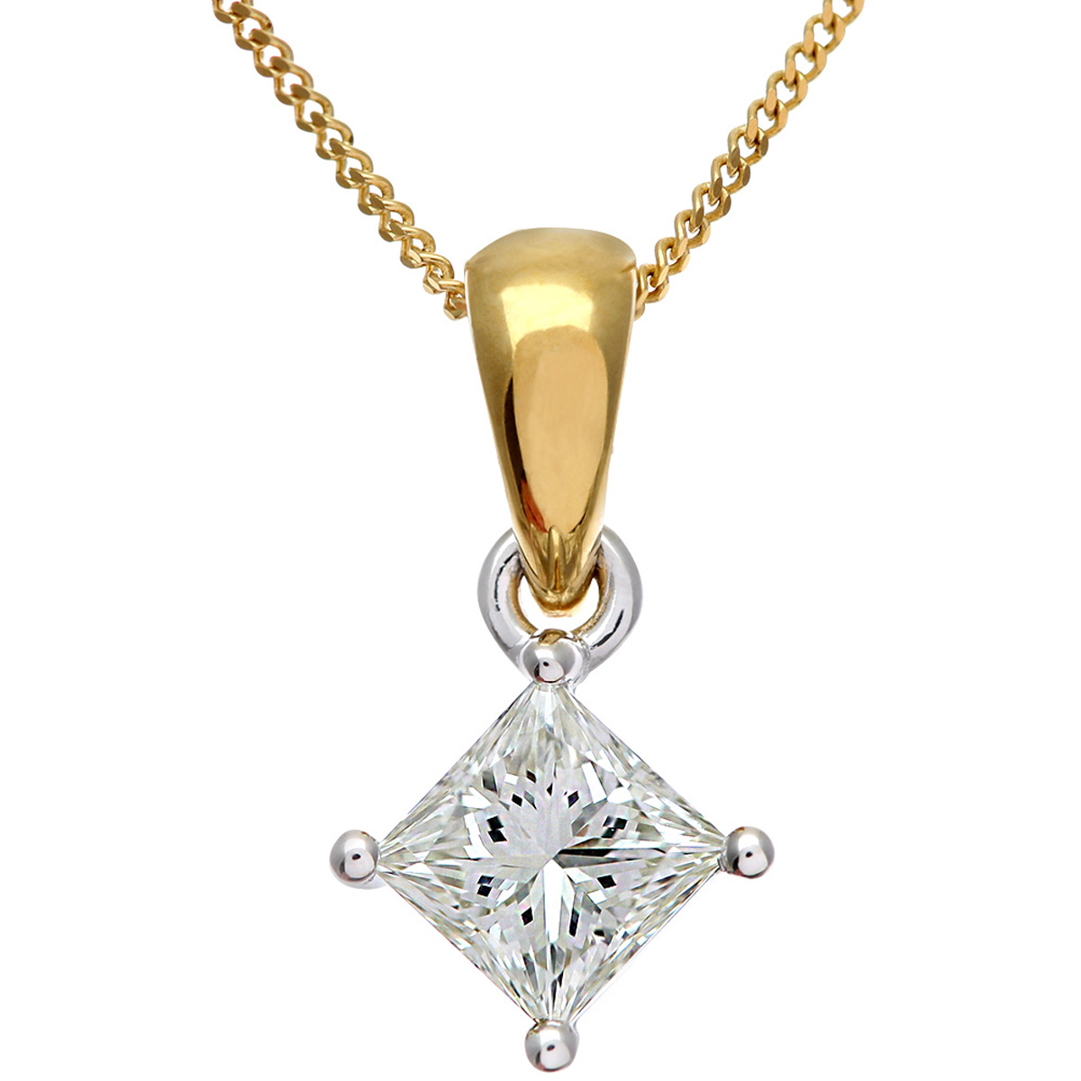 Diamant L'Eternel Womens 18ct Yellow Gold 3/4 Carat J/I Certified Princess Cut Diamond Solitare Pendant + Chain - One Size