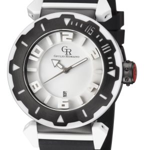 Giulio Romano : mens ferrara white watch – Black Rubber – One Size