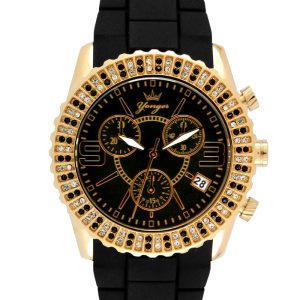 Yonger & Bresson Womens and Bresson: Yellow Gold Bezel Watch – Black Rubber – One Size