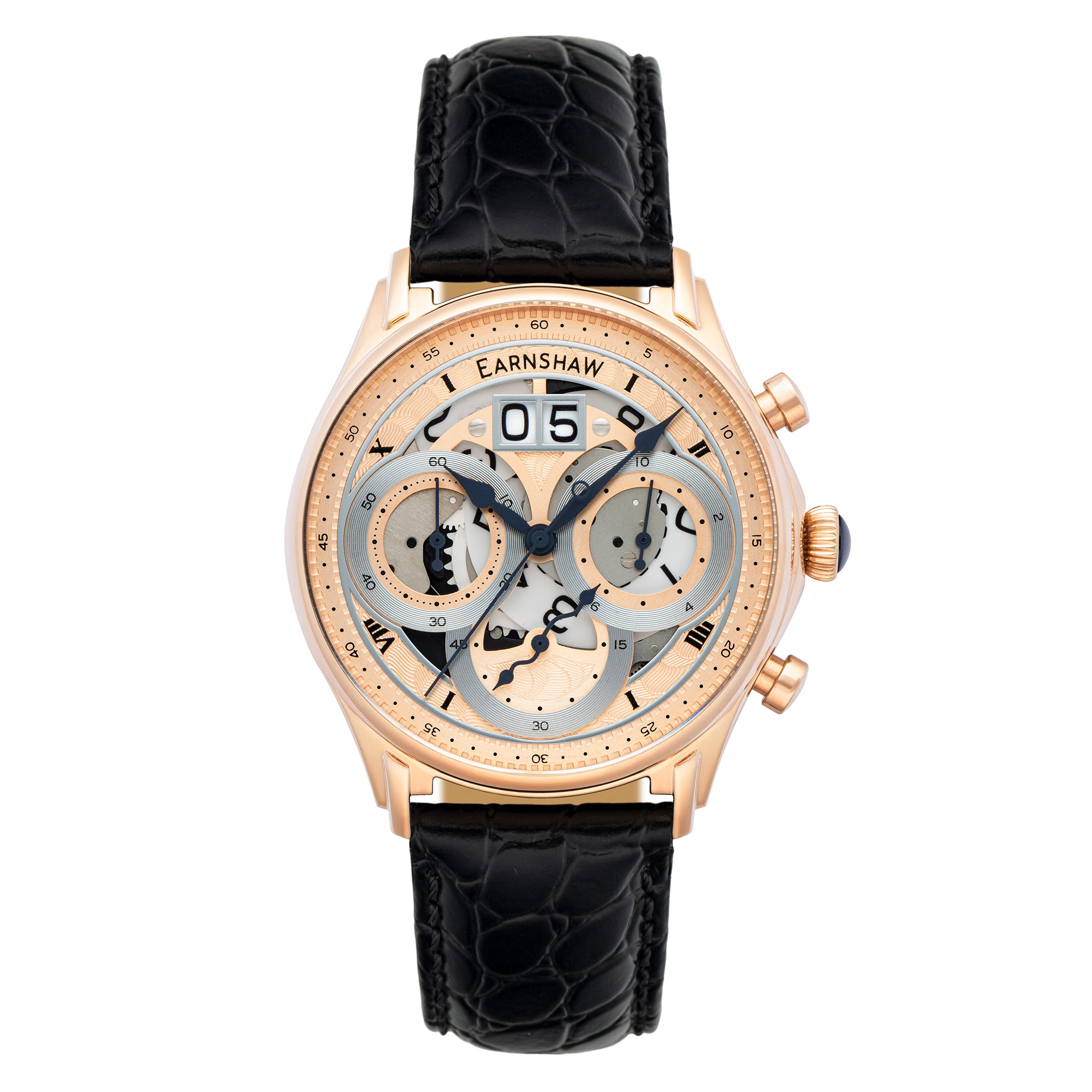Thomas Earnshaw Mens Analogue Quartz Watch with Leather Strap - Rose Gold - One Size