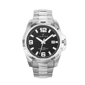 Certus : Mens Black Watch – Silver Stainless Steel – One Size