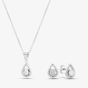 Silver Cubic Zirconia Pear Shaped Jewellery Set E612282 & E612282P
